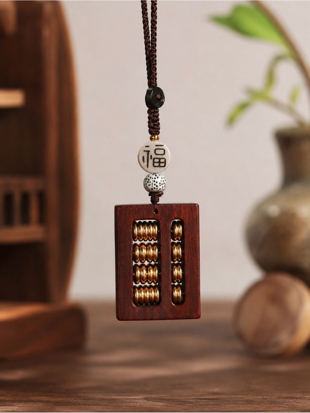 Sandalwood Abacus Charm Pendant | Lucky Wealth Talisman | Car Hanging Bag Charm